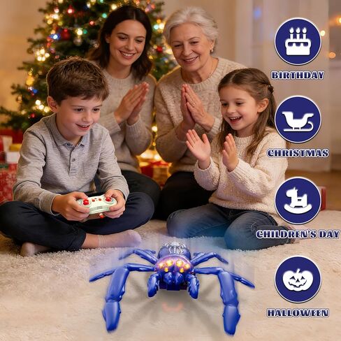 Wall Crawling Spider, Rechargeable Remote Control Robot Toy for Kids with LED Eyes and 360° Stunts, Wall Climbing Funny Prank Toys Birthday Gifts for Boys & Girls Ages 3-5 4-6 7-8 (Blue) in Kuwait