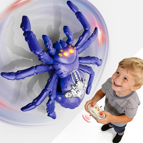 Wall Crawling Spider, Rechargeable Remote Control Robot Toy for Kids with LED Eyes and 360° Stunts, Wall Climbing Funny Prank Toys Birthday Gifts for Boys & Girls Ages 3-5 4-6 7-8 (Blue) in Kuwait
