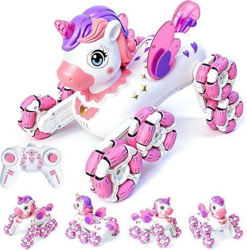 جهاز التحكم عن بعد Pink Robot Unicornios Pet - 8 عجلات سباق الانجراف في الهواء الطلق على الطرق الوعرة مع 2.4 جيجا هرتز 360 درجة أجنحة العرض التلقائي وأضواء العيون والموسيقى، هدية عيد ميلاد للفتيات بعمر 3 سنوات فما فوق in Kuwait