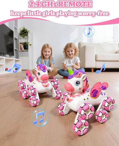 جهاز التحكم عن بعد Pink Robot Unicornios Pet - 8 عجلات سباق الانجراف في الهواء الطلق على الطرق الوعرة مع 2.4 جيجا هرتز 360 درجة أجنحة العرض التلقائي وأضواء العيون والموسيقى، هدية عيد ميلاد للفتيات بعمر 3 سنوات فما فوق in Kuwait