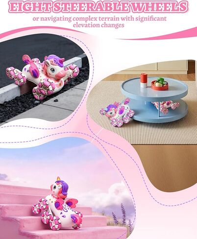جهاز التحكم عن بعد Pink Robot Unicornios Pet - 8 عجلات سباق الانجراف في الهواء الطلق على الطرق الوعرة مع 2.4 جيجا هرتز 360 درجة أجنحة العرض التلقائي وأضواء العيون والموسيقى، هدية عيد ميلاد للفتيات بعمر 3 سنوات فما فوق in Kuwait