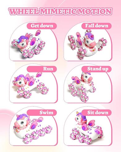 جهاز التحكم عن بعد Pink Robot Unicornios Pet - 8 عجلات سباق الانجراف في الهواء الطلق على الطرق الوعرة مع 2.4 جيجا هرتز 360 درجة أجنحة العرض التلقائي وأضواء العيون والموسيقى، هدية عيد ميلاد للفتيات بعمر 3 سنوات فما فوق in Kuwait