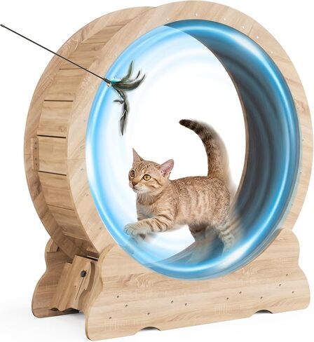 Cat Exercise Wheel, 43.3 inch Cat Wheel for Indoor Cats with Carpeted Runway, XL Treadmill with Removable Carpet and Teaser, for Running Walking Training (Black) in Saudi Arabia
