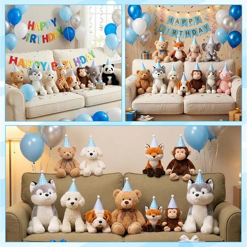 12 Pcs Mini Party Hats for Stuffed Animals, Felt Cone Hats with Pom Poms Polka Dot Gingham Mini Birthday Party in Kuwait