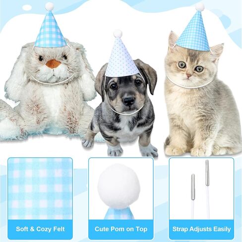 12 Pcs Mini Party Hats for Stuffed Animals, Felt Cone Hats with Pom Poms Polka Dot Gingham Mini Birthday Party in Kuwait
