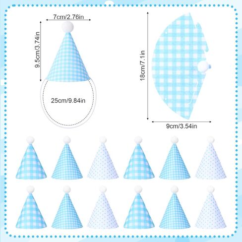 12 Pcs Mini Party Hats for Stuffed Animals, Felt Cone Hats with Pom Poms Polka Dot Gingham Mini Birthday Party in Kuwait
