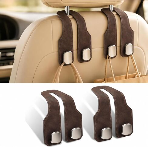 Car Headrest Hooks for Purses and Bags, 2-Pack Universal Fit Seat Back Storage Hook, Heavy-Duty Metal & Premium Leather Seat Hooks for SUV, Sedan, Truck in Saudi Arabia