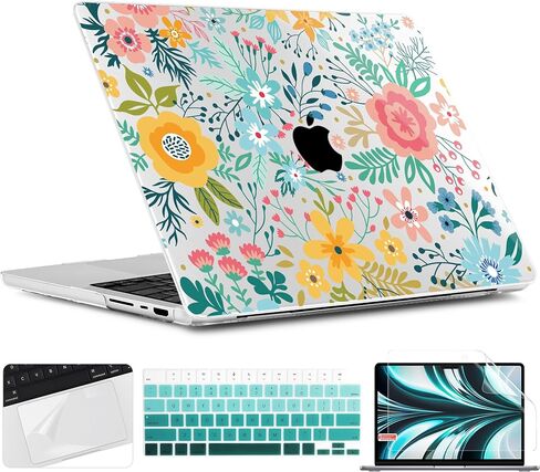 TWOLSKOO متوافق مع حافظة MacBook Pro 14 بوصة 2023 2022 2021 إصدار M2 A2779 M1 A2442 Pro/Max Chip مع معرف اللمس، حافظة بلاستيكية صلبة وغطاء لوحة مفاتيح وواقي شاشة، زهرة تجريدية in Saudi Arabia