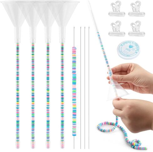 Anscuto 4 Pack Beading Funnel Bracelet Making Kit with 1Roll Crystal Elastic String,Clay Beading Tools Kit Needles for 0.24" Clay Beads,Jewelry Making, Bracelets, Necklaces in Kuwait