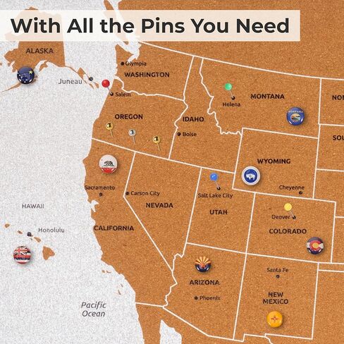 USA Travel Map with Pins – Large 30" x 20" United States Cork Board Wall Map with Wood Frame, Decorative Push Pin Map with 51 State Flag Pins, Metallic & Colored Pins – Track Travels – Gift for Travelers, Couples & Families in Kuwait