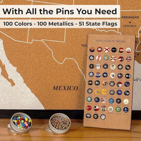 USA Travel Map with Pins – Large 30" x 20" United States Cork Board Wall Map with Wood Frame, Decorative Push Pin Map with 51 State Flag Pins, Metallic & Colored Pins – Track Travels – Gift for Travelers, Couples & Families in Kuwait