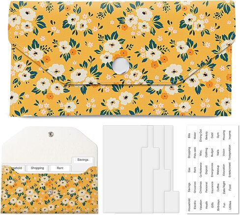PU Leather Cash Envelopes Wallet, Reusable Money Saving Wallet, Cute Budget Envelope with 4 Dividers & 1 Sheets Budget Labels Soft Pastel Floral in Saudi Arabia