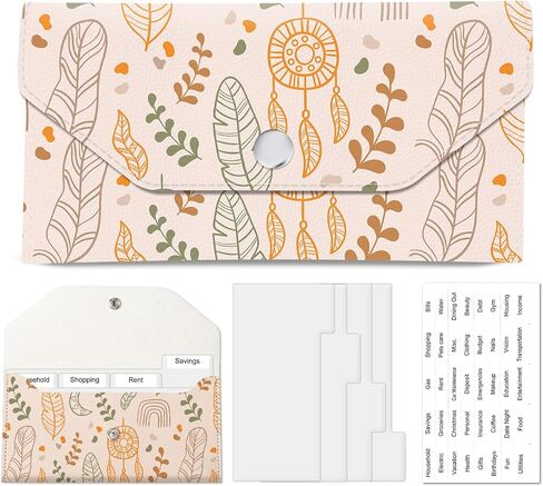PU Leather Cash Envelopes Wallet, Reusable Money Saving Wallet, Cute Budget Envelope with 4 Dividers & 1 Sheets Budget Labels Soft Pastel Floral in Saudi Arabia