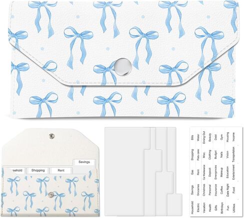 PU Leather Cash Envelopes Wallet, Reusable Money Saving Wallet, Cute Budget Envelope with 4 Dividers & 1 Sheets Budget Labels Soft Pastel Floral in Saudi Arabia