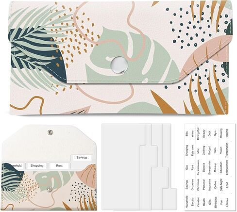 PU Leather Cash Envelopes Wallet, Reusable Money Saving Wallet, Cute Budget Envelope with 4 Dividers & 1 Sheets Budget Labels Soft Pastel Floral in Saudi Arabia