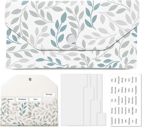 PU Leather Cash Envelopes Wallet, Reusable Money Saving Wallet, Cute Budget Envelope with 4 Dividers & 1 Sheets Budget Labels Soft Pastel Floral in Saudi Arabia