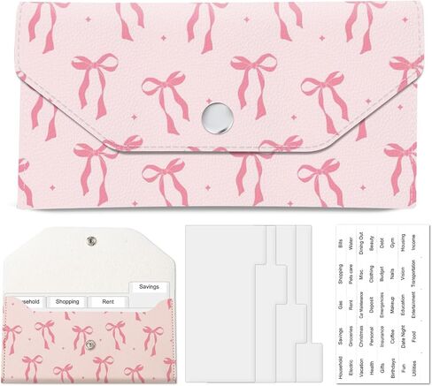 PU Leather Cash Envelopes Wallet, Reusable Money Saving Wallet, Cute Budget Envelope with 4 Dividers & 1 Sheets Budget Labels Soft Pastel Floral in Saudi Arabia