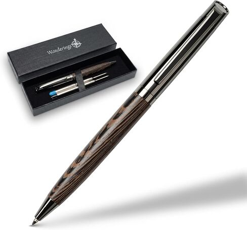 WANDERINGS Rollerball Pen with German Ink – Beautifully Balanced for a Smooth Writing Experience - Gunmetal and Real Wood Barrel - Includes 2 Schmidt Refills in a Giftable Presentation Case in Saudi Arabia