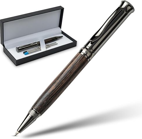 WANDERINGS Rollerball Pen with German Ink – Beautifully Balanced for a Smooth Writing Experience - Gunmetal and Real Wood Barrel - Includes 2 Schmidt Refills in a Giftable Presentation Case in Saudi Arabia
