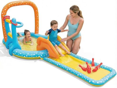 Inflatable Kiddie Pool with Dual Slides, Kids Splash Pool Play Center with Water Slide & Slip Slide, Outdoor Backyard Water Toy for Toddlers in Kuwait