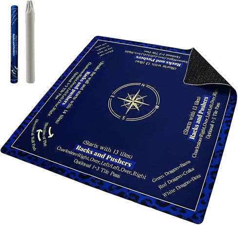 Mahjong Mat for Table 32.7''×32.7'', American Mah Jongg Mat with Rules,Rolled-Shipping Crease-Free Waterproof Non-Slip Neoprene Mahjong Table Mat, Noise-Reducing Gaming Mat(Blue) in Kuwait