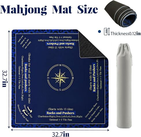 Mahjong Mat for Table 32.7''×32.7'', American Mah Jongg Mat with Rules,Rolled-Shipping Crease-Free Waterproof Non-Slip Neoprene Mahjong Table Mat, Noise-Reducing Gaming Mat(Blue) in Kuwait
