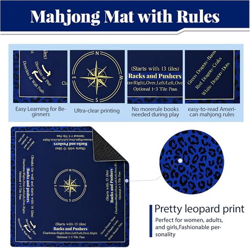 Mahjong Mat for Table 32.7''×32.7'', American Mah Jongg Mat with Rules,Rolled-Shipping Crease-Free Waterproof Non-Slip Neoprene Mahjong Table Mat, Noise-Reducing Gaming Mat(Blue) in Kuwait