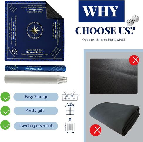 Mahjong Mat for Table 32.7''×32.7'', American Mah Jongg Mat with Rules,Rolled-Shipping Crease-Free Waterproof Non-Slip Neoprene Mahjong Table Mat, Noise-Reducing Gaming Mat(Blue) in Kuwait