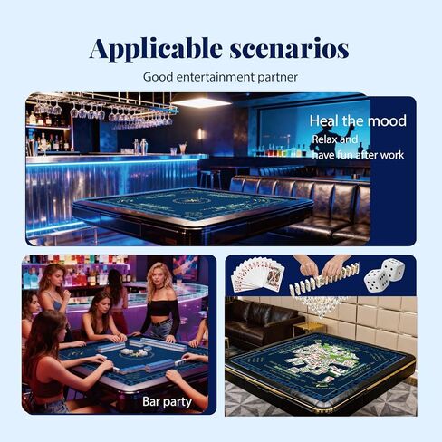 Mahjong Mat for Table 32.7''×32.7'', American Mah Jongg Mat with Rules,Rolled-Shipping Crease-Free Waterproof Non-Slip Neoprene Mahjong Table Mat, Noise-Reducing Gaming Mat(Blue) in Kuwait