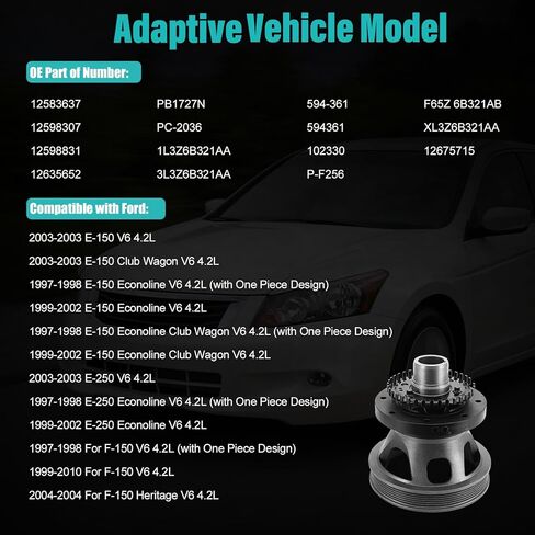 AULINK 594-390 Harmonic Balancer Crankshaft Pulley For Ford F-150 1997-2010, F-150 Heritage 2004, E-150 Club Wagon/E-250 2003, E-150 Econoline Club Wagon 1997-2002, E-250 Econoline 1997-2002 4.2L V6 in Kuwait