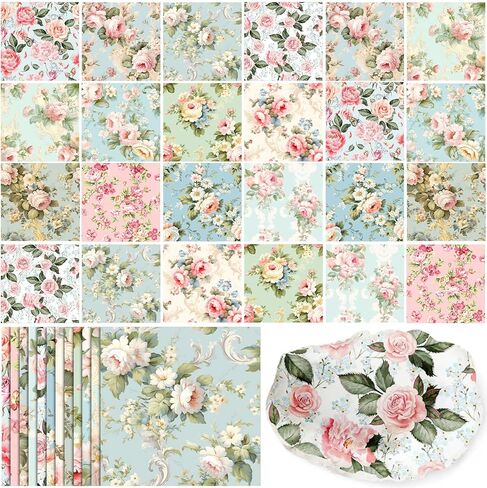Tenceur 48 Pack 24 Style Assorted Floral Decoupage Napkins Decorative Toile Tissue Paper Pretty Flower Cocktail Napkin for Crafting DIY Spring Mothers Day Wedding Party, Each Unfolded 13 Inch in Kuwait