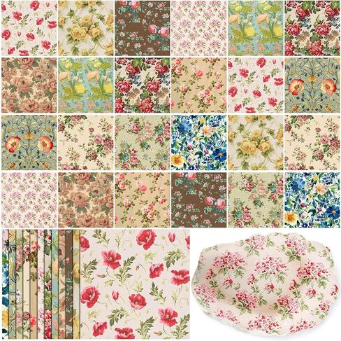Tenceur 48 Pack 24 Style Assorted Floral Decoupage Napkins Decorative Toile Tissue Paper Pretty Flower Cocktail Napkin for Crafting DIY Spring Mothers Day Wedding Party, Each Unfolded 13 Inch in Kuwait