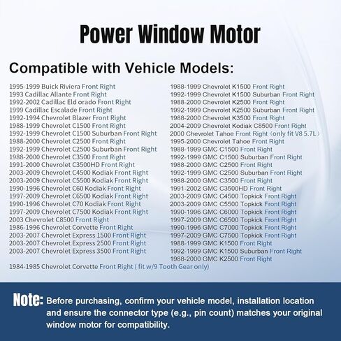 Passenger Right Side Power Window Lift Motor fit for 84-09 Chevy Tahoe Blazer Corvette C/K1500 C/K2500 C/K3500, GMC Yukon Jimmy Savana Sonoma Cadillac Buick Oldsmobile Pontiac Saturn, 742-143 in Kuwait