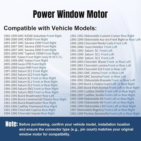 Passenger Right Side Power Window Lift Motor fit for 84-09 Chevy Tahoe Blazer Corvette C/K1500 C/K2500 C/K3500, GMC Yukon Jimmy Savana Sonoma Cadillac Buick Oldsmobile Pontiac Saturn, 742-143 in Kuwait