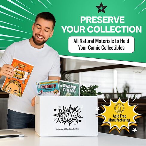 PlanetSpace Comic Book Storage Box | 3 Boxes with 6 Dividers (Each Box Stores Up to 175 Comics) - Short Stackable Design with Dust Protection Lid | Strong Structure & Acid Free Manufacturing in Kuwait