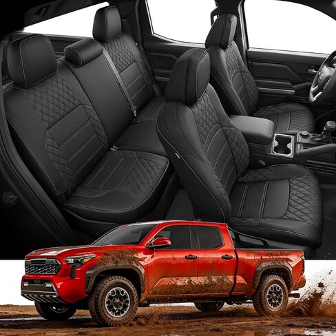 Super Cover® لأغطية مقاعد Toyota Tacoma: 2024 2025 2026 أغطية مقاعد كاملة لـ SR، SR5، TRD PreRunner، TRD Sport، TRD Off-Road، تغطية محدودة من جلد نابا الصناعي، لملحقات Tacoma 4th Gen in Kuwait