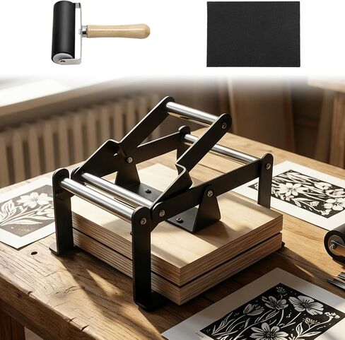 A4 Linocut Printing Hand Lever Press Machine, Linocut Press Machine with Rubber Roller & Felt Pad, Fit for Linocut Printing, Woodcut Printing, Letterpress, Rubber, Cardboard, Cork Printing in Kuwait
