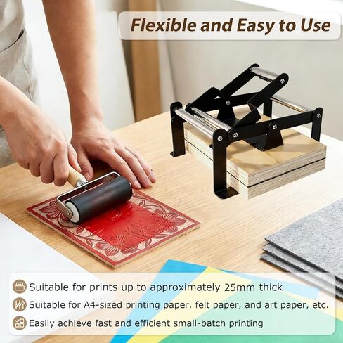 A4 Linocut Printing Hand Lever Press Machine, Linocut Press Machine with Rubber Roller & Felt Pad, Fit for Linocut Printing, Woodcut Printing, Letterpress, Rubber, Cardboard, Cork Printing in Kuwait