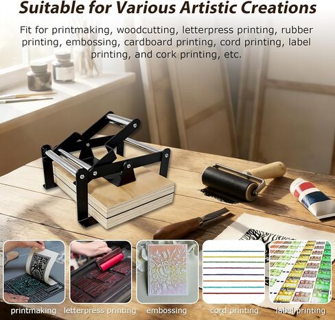 A4 Linocut Printing Hand Lever Press Machine, Linocut Press Machine with Rubber Roller & Felt Pad, Fit for Linocut Printing, Woodcut Printing, Letterpress, Rubber, Cardboard, Cork Printing in Kuwait