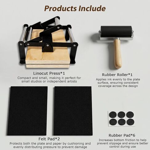 A4 Linocut Printing Hand Lever Press Machine, Linocut Press Machine with Rubber Roller & Felt Pad, Fit for Linocut Printing, Woodcut Printing, Letterpress, Rubber, Cardboard, Cork Printing in Kuwait