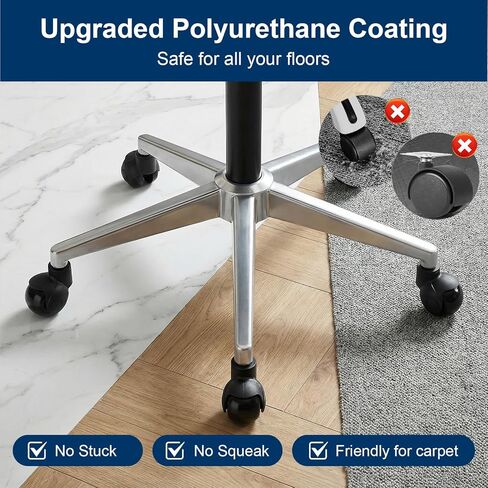 5 Pcs Office Chair Casters Wheels Replacement 2 Inch Heavy Duty Chair Casters Support 2000 LBS, Rubber Desk Chair Wheels Safe for All Floors or Carpet, Smooth & Silent Universal Size - Black in Kuwait