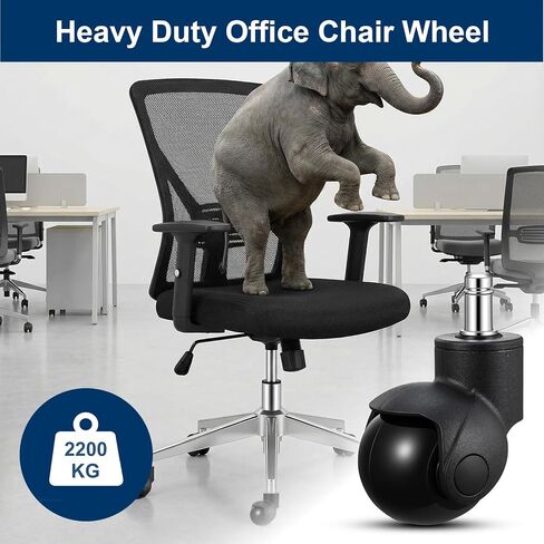 5 Pcs Office Chair Casters Wheels Replacement 2 Inch Heavy Duty Chair Casters Support 2000 LBS, Rubber Desk Chair Wheels Safe for All Floors or Carpet, Smooth & Silent Universal Size - Black in Kuwait