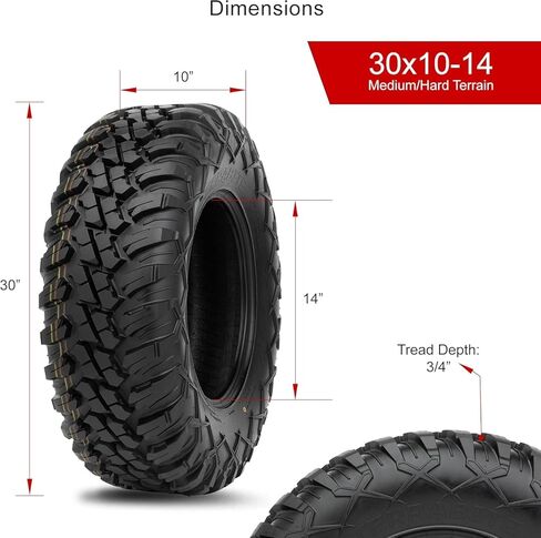Tusk Set of 30x10-14 TERRABITE Heavy Duty 8-Ply Radial UTV Tires mounted on CASCADE Wheels - Compatible with POLARIS applications 4/156 bolt pattern Includes Lug Nuts (5+2 Offset, Machined/Black) in Kuwait