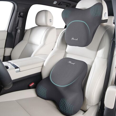 FLORICH Car Seat Cushion and Lumbar Support Pillow for Office Chair Car, Neck Headrest Pillow, Ergonomic Memory Foam, Pressure-Relieving Back Support for Car, Office Chair & Wheelchair – Black in Saudi Arabia