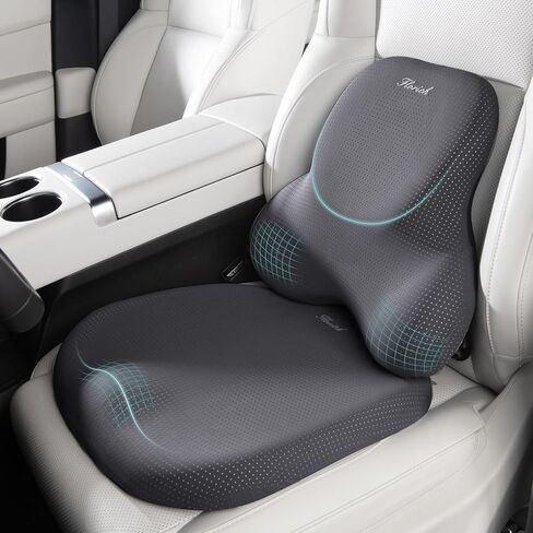 FLORICH Car Seat Cushion and Lumbar Support Pillow for Office Chair Car, Neck Headrest Pillow, Ergonomic Memory Foam, Pressure-Relieving Back Support for Car, Office Chair & Wheelchair – Black in Saudi Arabia