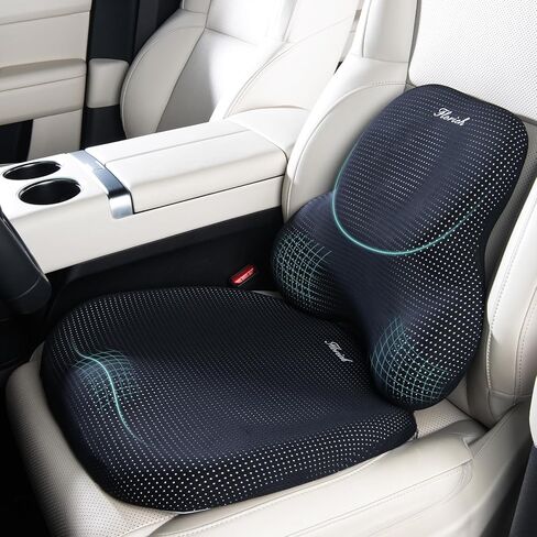 FLORICH Car Seat Cushion and Lumbar Support Pillow for Office Chair Car, Neck Headrest Pillow, Ergonomic Memory Foam, Pressure-Relieving Back Support for Car, Office Chair & Wheelchair – Black in Saudi Arabia