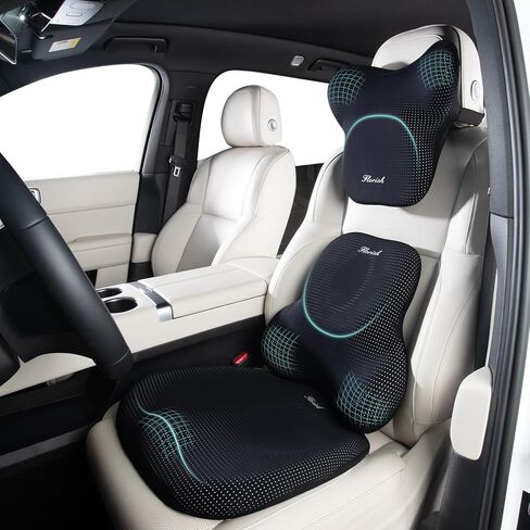 FLORICH Car Seat Cushion and Lumbar Support Pillow for Office Chair Car, Neck Headrest Pillow, Ergonomic Memory Foam, Pressure-Relieving Back Support for Car, Office Chair & Wheelchair – Black in Saudi Arabia