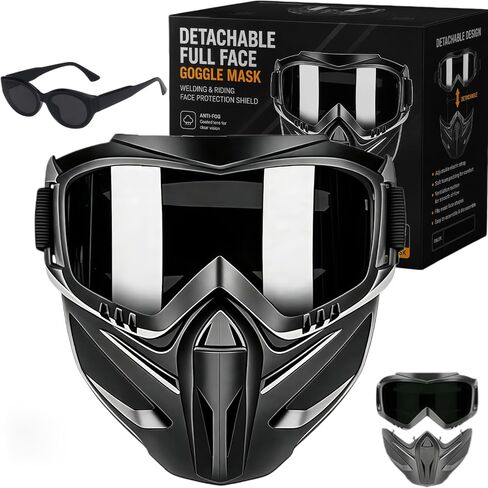 Detachable Full Face Goggle Mask Anti-Fog Windproof Impact Resistant Grass Cutting Mask for Welding/Riding, Sunglasses in Saudi Arabia