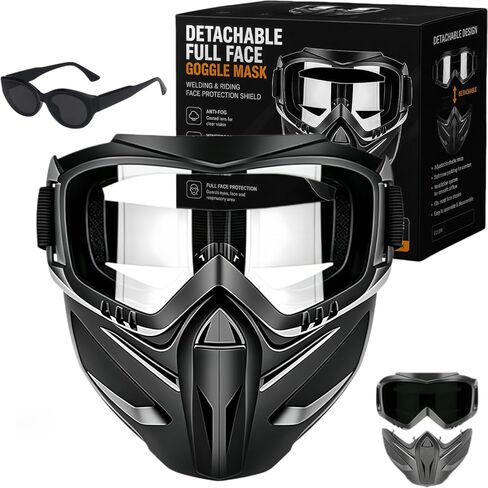 Detachable Full Face Goggle Mask Anti-Fog Windproof Impact Resistant Grass Cutting Mask for Welding/Riding, Sunglasses in Saudi Arabia