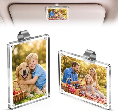 2PCS Car Picture Frames Holder 2.3"x3.5", Magnetic Car Visor Photo Clip for Horizontal & Vertical Display, Cute Photo Frame for Car Decor, Personalized Car Accessories for Women & Men in Kuwait